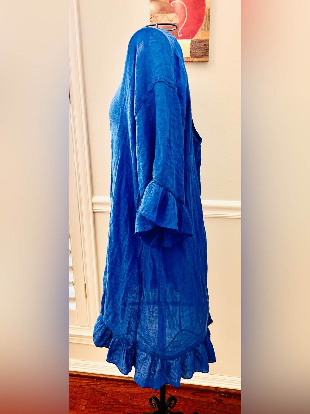 Ekouaer Women's Royal Blue V-Neck Ruffle Hem beach coverup with Tie Back - Picture 2 of 5